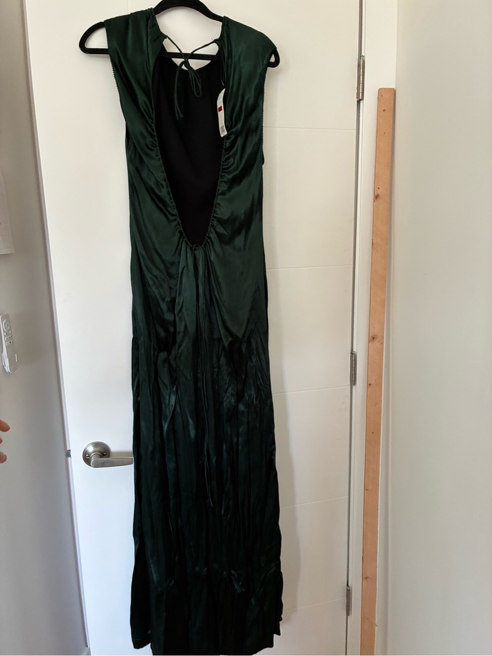 Sleeveless Deep V-Back Satin Maxi Dress - Dark Green